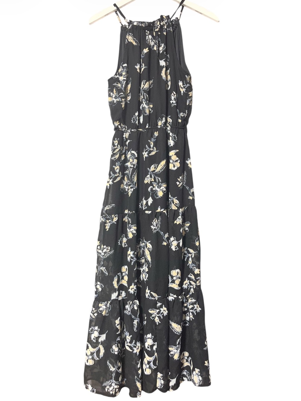 Womens Black Floral Maxi Dress with Spaghetti Straps
